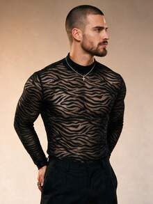 ZURIURI Men's Semi-Sheer Casual Long Sleeve T-Shirt - Black - View 2