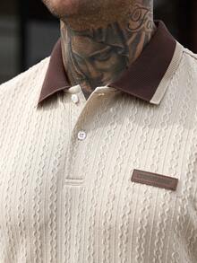 Manfinity CasualCool 男士條紋短袖 Polo 衫與短褲休閒套裝 - 卡其色 - 查看 6