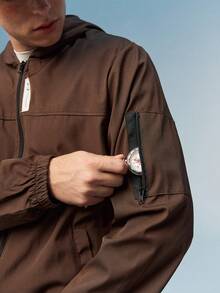 Caldwick 1pc Casual Sports Hooded Jacket, Zipper Closure, Regular Fit, Suitable For Hiking, Running, Outdoor Activities, Father's Day - Coffee Brown - View 6