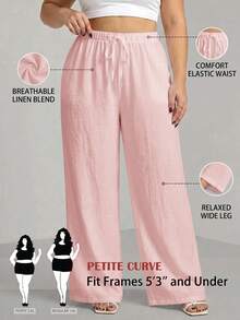 SHEIN PETITE CURVE 大尺碼全鬆緊腰休閒長褲 - 粉色 - 查看 9