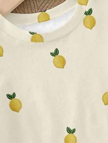 Elladie kids Girls' Casual Lemon Graphic Print Short Sleeve T-Shirt, Comfortable Daily Wear For Spring, Summer And Autumn - Multicolor - View 6