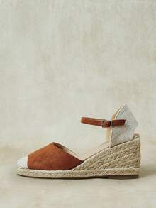 Styleloop Sandalias de tacón alto para mujer con tiras cruzadas de goma y cuerda de paja. - Marrón - Ver 3