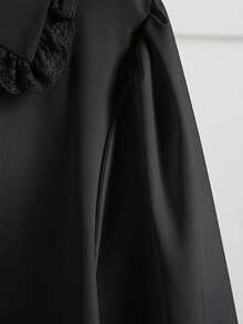 SHEIN Spring/Autumn New Peter Pan Collar Long Sleeve Loose Fit Black Blouse, Fall Tops, Sweet Versatile Fresh Preppy School Girl Style Top - Black - View 4