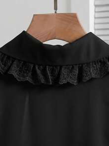 SHEIN Spring/Autumn New Peter Pan Collar Long Sleeve Loose Fit Black Blouse, Fall Tops, Sweet Versatile Fresh Preppy School Girl Style Top - Black - View 7