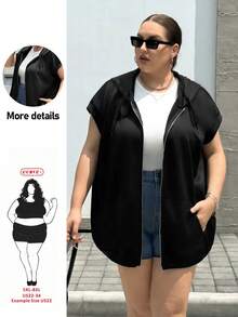 SHEIN CURVE+ 大尺碼休閒秋季拉鍊抽繩連帽衛衣，2026冬季 22W - 黑色 - 查看 2