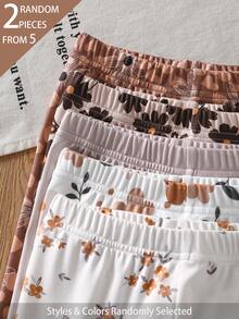 Souflis Souflis Set de 5 piezas de leggings de punto acanalado para niña, envío aleatorio de 2 piezas, estampado floral, estilo dulce y lindo, versátiles, suaves y cómodos, para primavera, verano y todas las estaciones - Multicolor - Ver 5