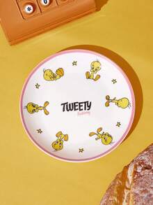 LOONEY TUNES X Joivida 1件陶瓷晚餐盤，可愛格子紋卡通印花圓形瓷盤組，微波爐適用彩色邊餐具，日系可愛裝飾甜點沙拉盤，適合兒童女孩粉絲禮物 - 彩色 - 查看 8