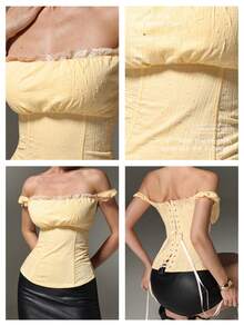 Nuvra Women's Off-Shoulder Fitted Versatile Casual Top - Yellow - View 7