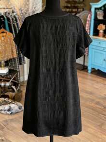 SHEIN LUNE CURVE 春夏度假休閒通勤優雅大尺碼仿刺繡印花洋裝 - 黑色 - 查看 2