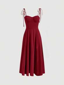 SHEIN MOD 連帶肩帶胸衣式長紅色cam​​i連衣裙 - 酒紅色 - 查看 1