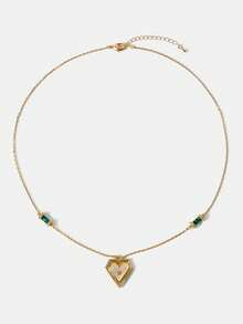 MOTF PREMIUM Colar Elegante com Pingente de Amor em Pedra Natural e Zircônia Incrustada, Banhado a Ouro 18K - Ouro amarelo - Visão 8