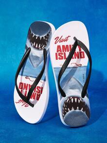 SHEIN JAWS Blue Cartoon Flip-Flops, EVA Lightweight Material, Toe Protection, Breathable And Quick-Drying, Soft And Comfortable, Suitable For Indoor, Shower Or B - Blue - View 9