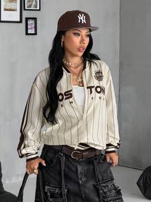 Coolane 女款條紋字母印花薄款夾克 - 彩色 - 查看 2