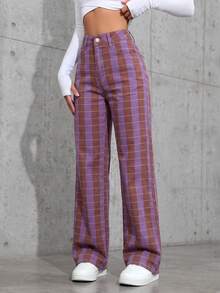 INAWLY Celana Jeans Denim Potongan Lurus dengan Garis-Garis Warna Kontras - MultiWarna - View 5