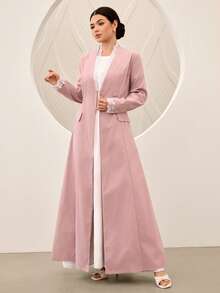 Graceveil Vestido Abaya para mujer de color rosa con encaje, escote en V, cintura ceñida, falda acampanada, elegante para ir al trabajo, con un solo botón - Rosa - Ver 4