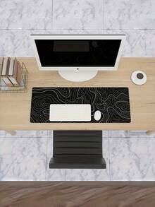 1PC Extra Large Non Slip Rubber Base Water Resistant Smooth Stitched Edge Black Topo Map Contour Gaming Mouse Pad Keyboard Desk Mat Office Computer Laptop Accessory Writing Protector For Work Game Home - View 3