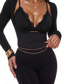 Nuvra Long-Sleeve Cardigan Two Pieces Set,Elegant Women's Blouses ,Black Top - Black - View 4