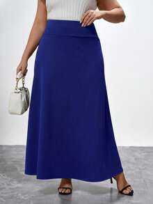 Chikora Plus Solid A-Line Long Black Skirt - Royal Blue - View 1