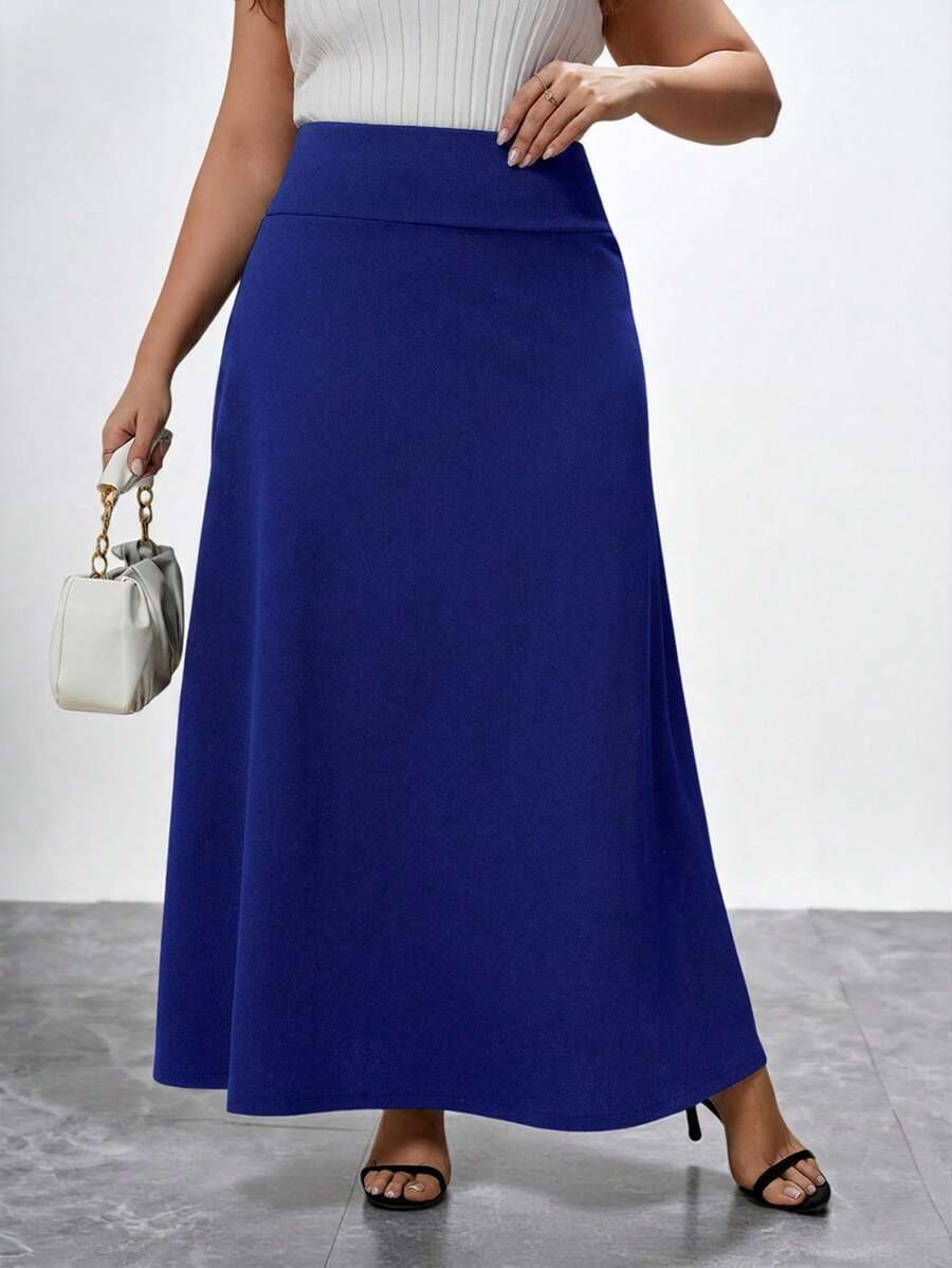 Chikora Plus Solid A-Line Long Black Skirt - Royal Blue - View 1