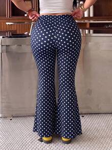 Muchica Plus Size Street Fashion Polka Dot Print Flared Pants For Vacation Vacation Navy Blue Summer 2000s 90s - Navy Blue - View 4