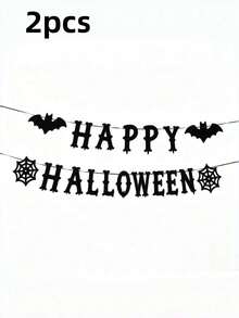 萬聖節場景佈置橫幅：Happy Halloween、黑色蝙蝠、蜘蛛網、派對裝飾用品 - 查看 7