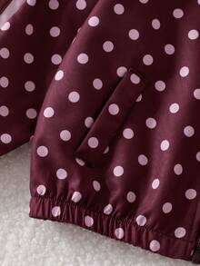 SHEIN Elladie kids 2件組女童春秋新款防風布料酒紅波點休閒時尚蝴蝶結緞帶裝飾立領前開拉鍊上衣與休閒長褲可愛甜美套裝 - 酒紅色 - 查看 7