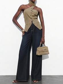 Maija Ladies Khaki Suede Hardware Buckle Decorative Suede Handbag, Fashionable And Elegant, Simple And Versatile Classic, Commuter Office Dating Daily - Khaki - View 8