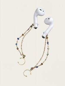 Protective Color Rhinestone Fashion Anti Drop Ear Chain One Sets For Bluetooth Wireless Earphones Compatible With Apple Simple Pearl Travel Essential - Gold - View 5