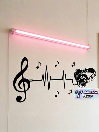 1PC PVC Self Adhesive Waterproof Removable Durable DIY Headphone Pattern Wall Stickers Decals For Bedroom Living Room Bar Door Window Cafe Holiday Gift Home Decor