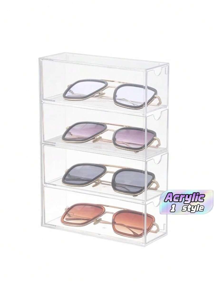 4-Tier Acrylic Eyeglasses Storage Box, Sturdy Structure With Strong Load-Bearing Capacity, Suitable For Home And Office, Makeup Drawer Organizer, Jewelry Tray