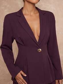 Lumalex Oversized Long Sleeve Lapel Cinched Waist Women's Blazer,New Fall Styles - Red Violet - View 9