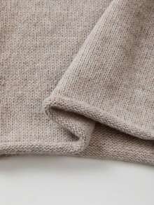 SHEIN Women Heathered Knit Flared Pants, Autumn High Waist Rib Waistband Loungewear Trousers - Khaki - View 6