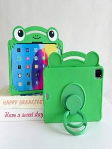 1pc Green Cartoon 3D Frog Embossed Texture, 360° Rotatable Vertical Stand, Integrated Portable Handle Design, Soft Silicone Flexible High Rebound Material, 3D Frog Big Eyes Smiling Face Cute Style, Full Coverage Tablet Protective Case - Multicolor - View 2