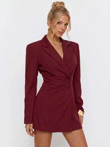Avantive Gaun Mini Elegan untuk Wanita, Cocok untuk Perjalanan Sehari-hari, dengan Potongan Pinggang yang Rapi - Burgundy - View 7
