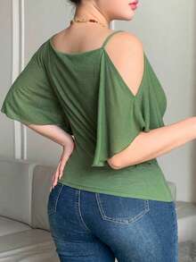 REIGN AVE Summer Green Beaded Batwing Sleeve Wedding Banquet Fashion Party Slim Fit Elegant Short Sleeve T-Shirt - Fresh Green - View 3
