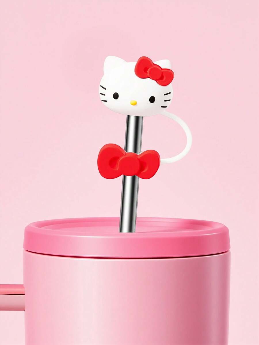 HELLO KITTY AND FRIENDS | SHEIN مجموعة قش قطة لطيفة، مجموعة قش مقاومة للغبار وقابلة لإعادة الاستخدام، بدون قش، مناسبة للهدايا والحفلات والمهرجانات وعيد الحب والمناسبات الأخرى - الأحمر - مشاهدة 1