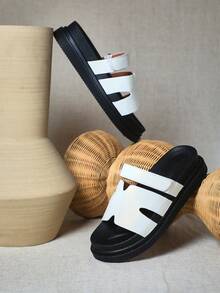SHUZIA 仿皮镂空设计白色 PU 露跟凉鞋 - 白色 - 查看 4