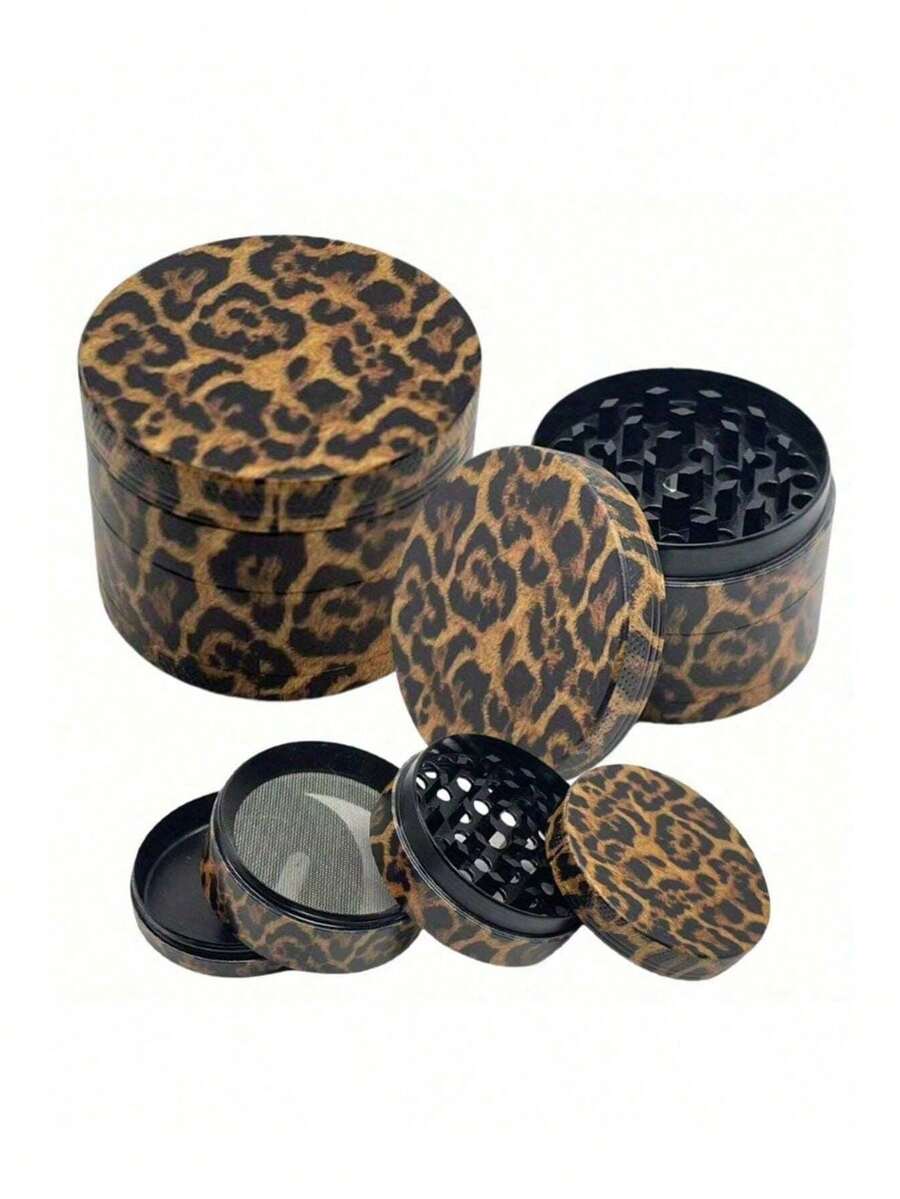 Metal Leopard Print Grinder, 4-Layer Manual Crusher, Grinding Mortar, Herb Grinder, Rolling Tool Accessories - Leopard Print - View 1