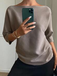 Livesso Petite Women's Solid Color Casual Versatile Daily Knit Top - Khaki - View 7