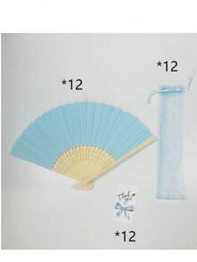 優雅折疊手扇套組，新娘竹製手扇，適合作為伴娘禮物與婚禮裝飾，完美適用於派對、活動與夏季配件，1件裝 - 藍色 - 查看 6
