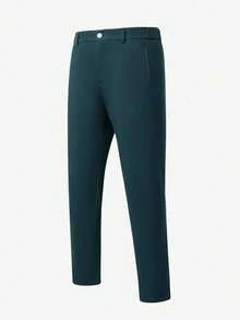 Manfinity Mode Men's Casual Minimalist Button Pocket Pants For Commuting And Office - Dark Green - View 3