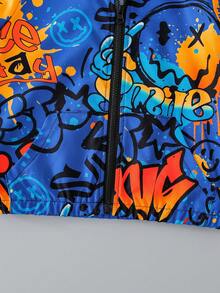 2pcs Young Boy Graffiti Expression All-Over Print Sports Hoodie Jacket And Shorts, Suitable For Daily Wear, School, Sports, Spring, Summer, Autumn - Multicolor - View 6