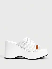 Sugerpunk Ladies, Spike Buckles, Lame-Heeled Platform Sandals. - White - View 7