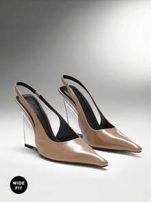 SHUZIA 女士宽楦尖头优雅时尚后系带坡跟鞋 - 米色 - 查看 5