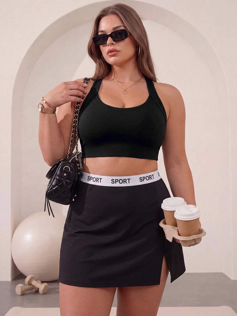 SHEIN Sports 2PCS Women Plus Size Sports Tees Tanks Gym Pilates Black Summer - Multicolor - View 1