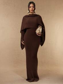 Silquee Women's Elegant Brown Extra-Long Knit Shawl-Style Dress For Autumn And Winter.The Style Is Elegant And Versatile, Suitable For Both Casual And Formal - Camel - View 4