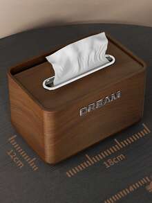 1PC Vintage Faux Walnut Wood Grain Finish Multifunctional Tabletop Storage Organizer Tissue Box Holder For Living Room Desk Home Decor Light Luxury Minimalist High End Stylish Retro Elegant Accent Piece - Multicolor - View 2