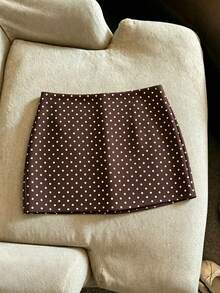 SHEIN Franclia Rok Celana Pendek Wanita Motif Polkadot Modis Kasual Serbaguna - Coffee Brown - View 2