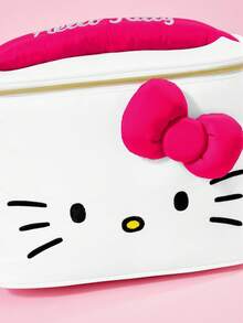 HELLO KITTY AND FRIENDS | SHEIN 可愛貓咪印花大容量聚酯纖維化妝包，附3D蝴蝶結與提把，旅行與日常使用化妝收納袋 - 玫紅色蝴蝶結款 - 查看 4