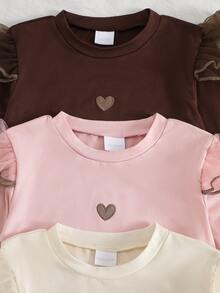 SHEIN Sparklyn 3件組女童秋冬保暖內搭上衣，刺繡愛心長袖上衣，幼女服飾套裝 - 彩色 - 查看 7